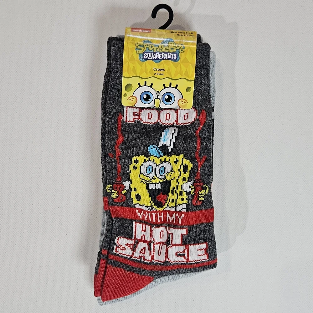 Spongebob Squarepants Crew Sock 2 Pairs‎ Hot Sauce Patrick Star Graphic