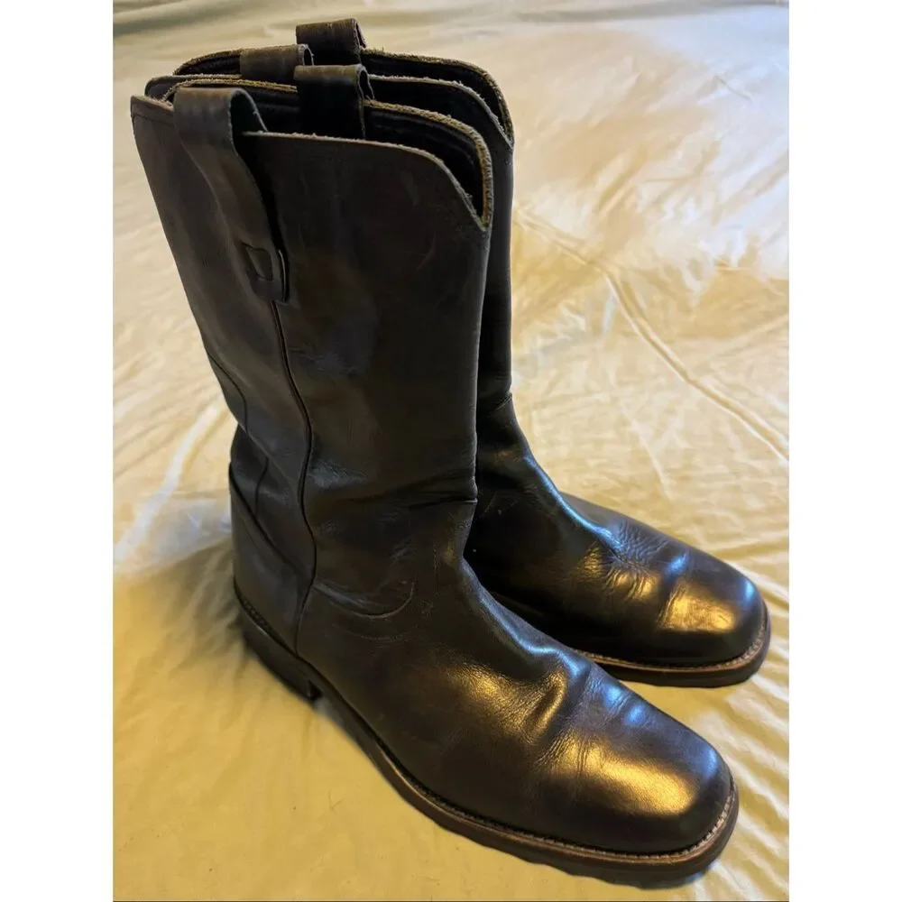 John Varvatos Size 10 Leather Pull Up Boots Oil Resistant Men Used