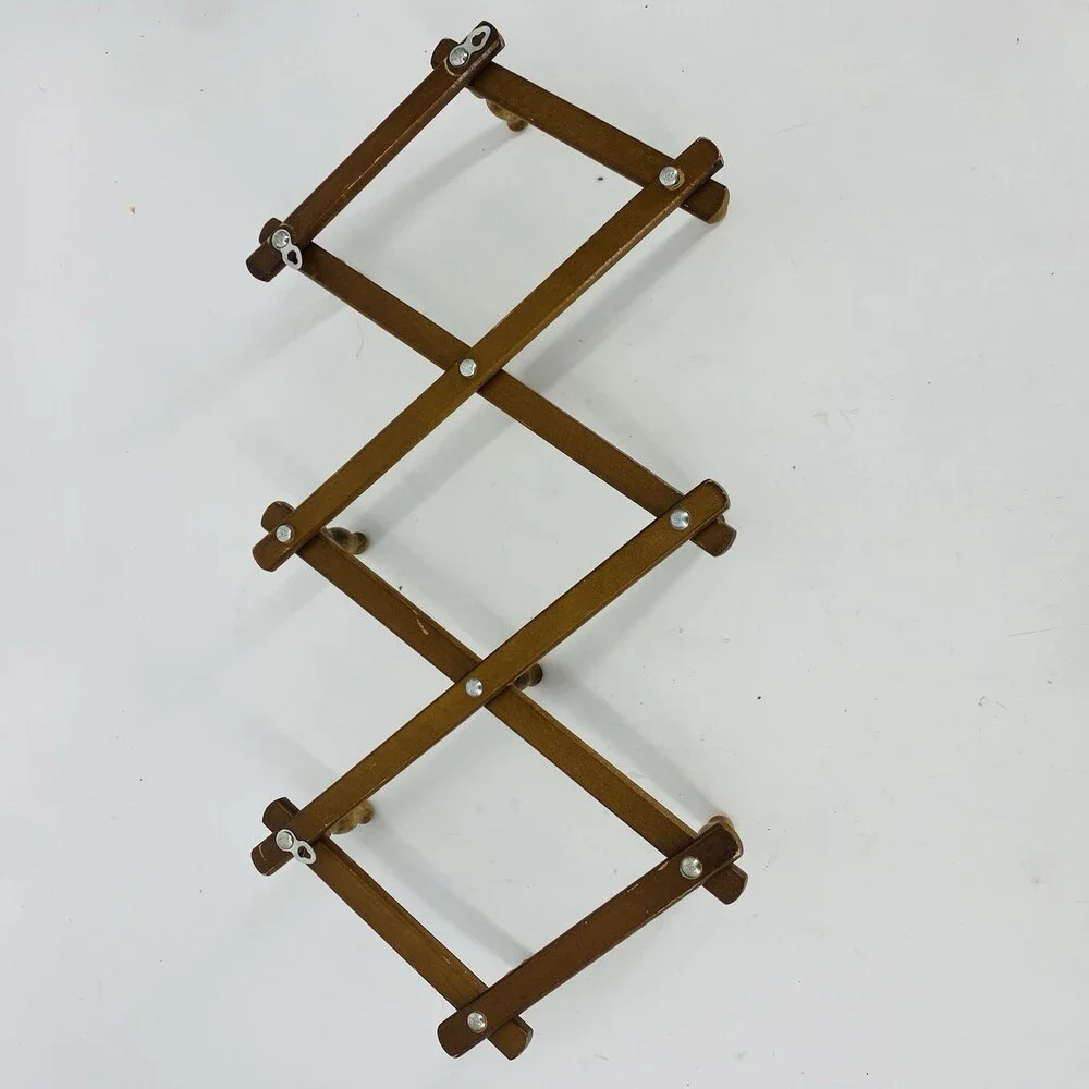 Vintage Wooden Accordion Peg Rack Expandable Wall Coat Hat Hook Rustic Decor 10