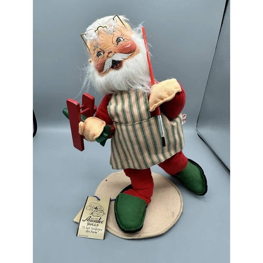 Vintage 1996 Annalee Doll Santa Claus Painting Toy Boat Apron, 12