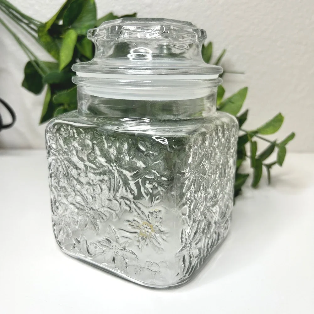Princess House Vintage Fantasia Crystal Short Canister Jar EUC‎ Floral
