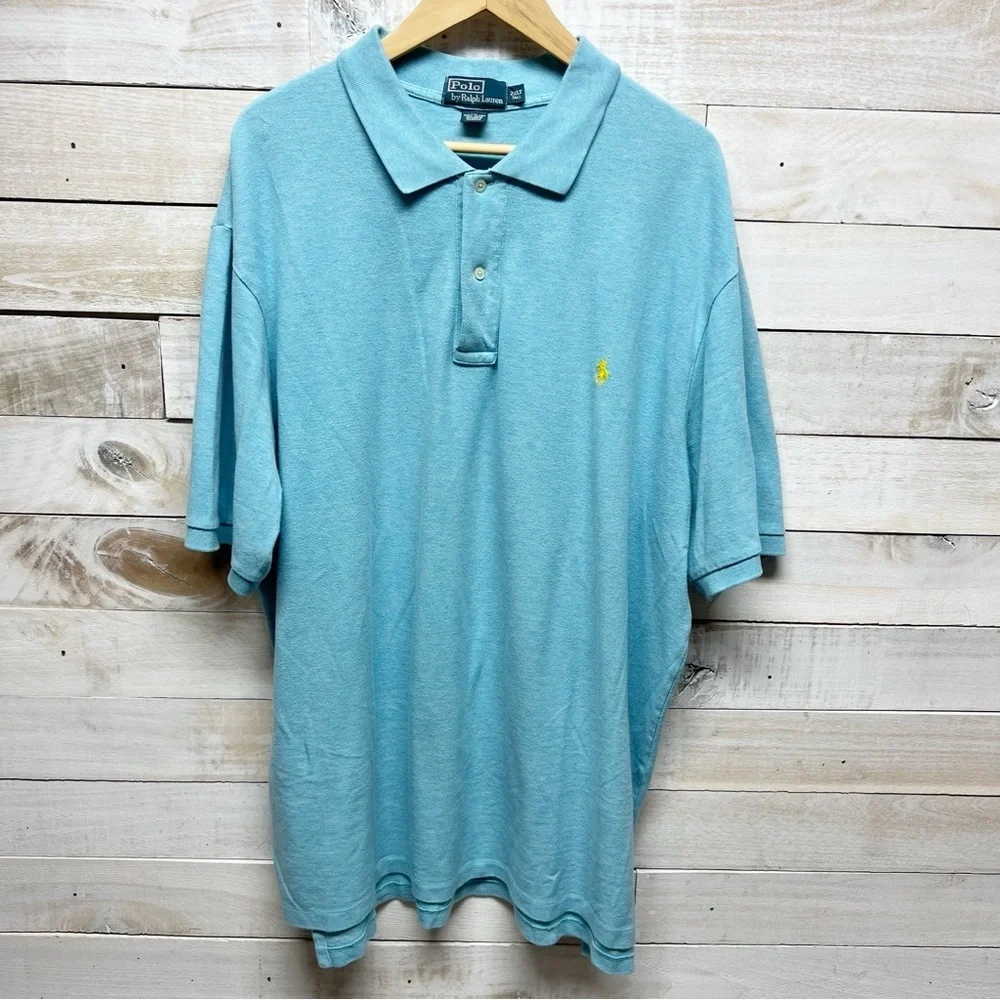 Polo Ralph Lauren Polo Shirt Mens 2XLT Blue Short Sleeve Collared‎ Yellow Pony