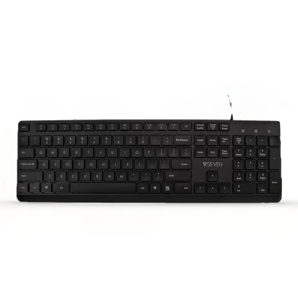 V7 KU350US‎ USB Wired Keyboard Full Size Low Profile Quiet Keys Black US Layout