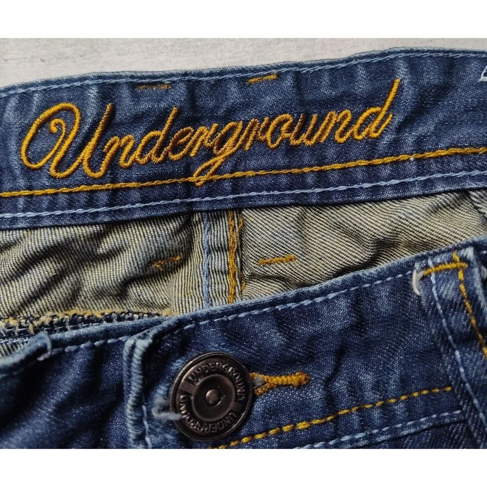 UNDERGROUND INDUSTRY Men 36X34 Distressed Denim Designer‎ Blue Jeans