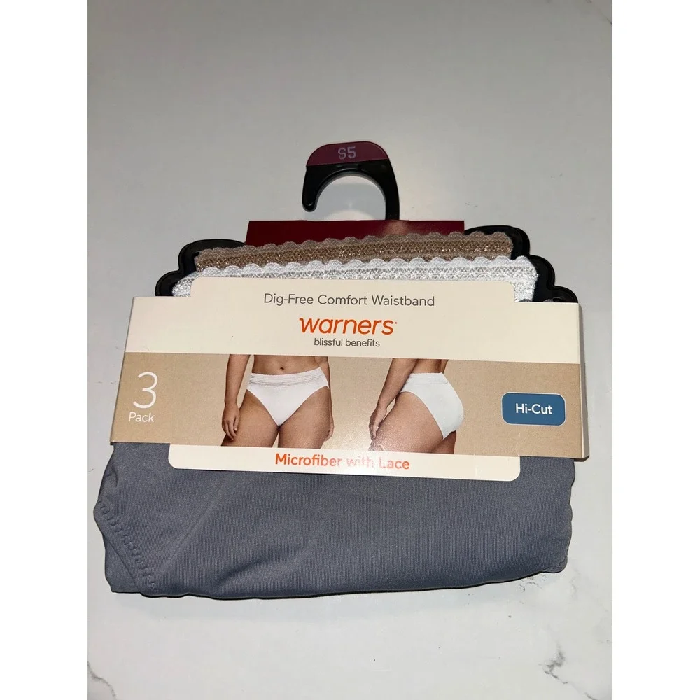 Warners Blissful Benefits Womens 3 Pack Hi-Cut Panties Microfiber Lace Size S 5