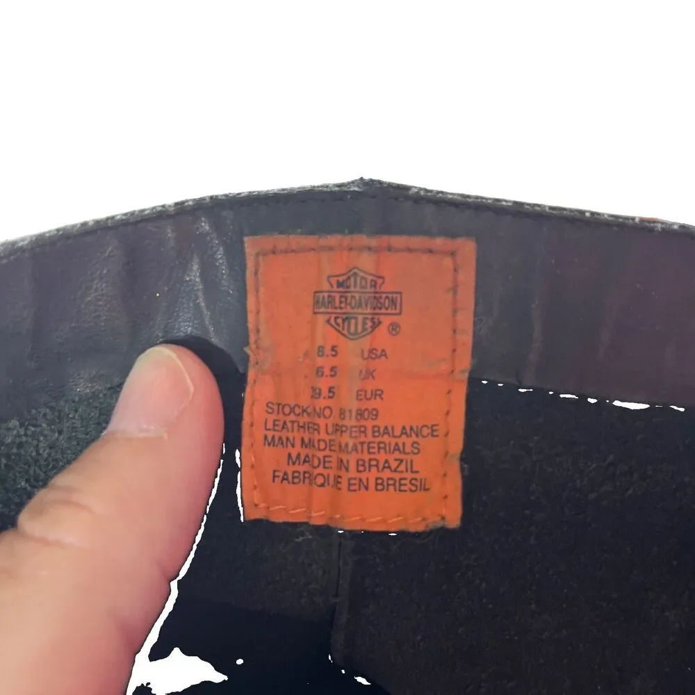 Harley Davidson Wmns 8.5 Western Studded Cowboy Boots Black Logo Zipper Leather