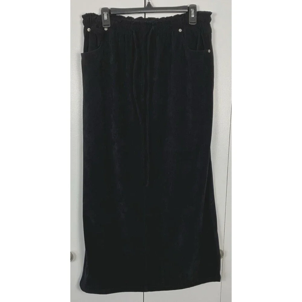 Vintage Denim & Co Faux Suede Long Black Skirt Size Large