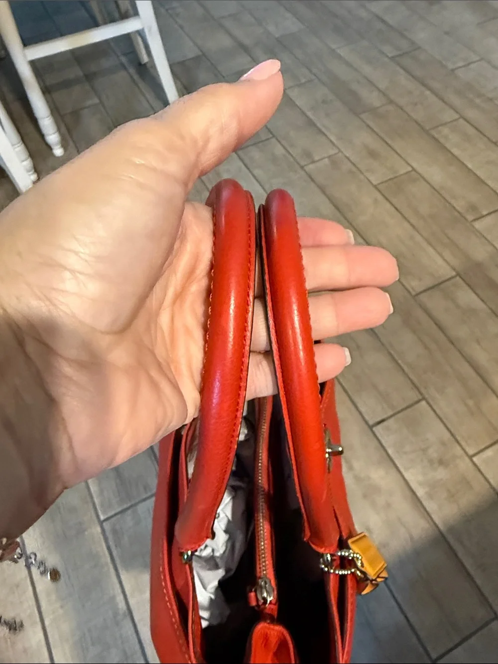 Coach Park Red Leather Carry All Totr with Yellow Tag Accent