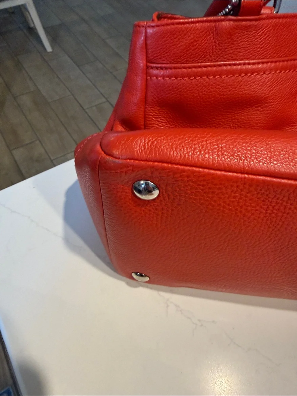 Coach Park Red Leather Carry All Totr with Yellow Tag Accent