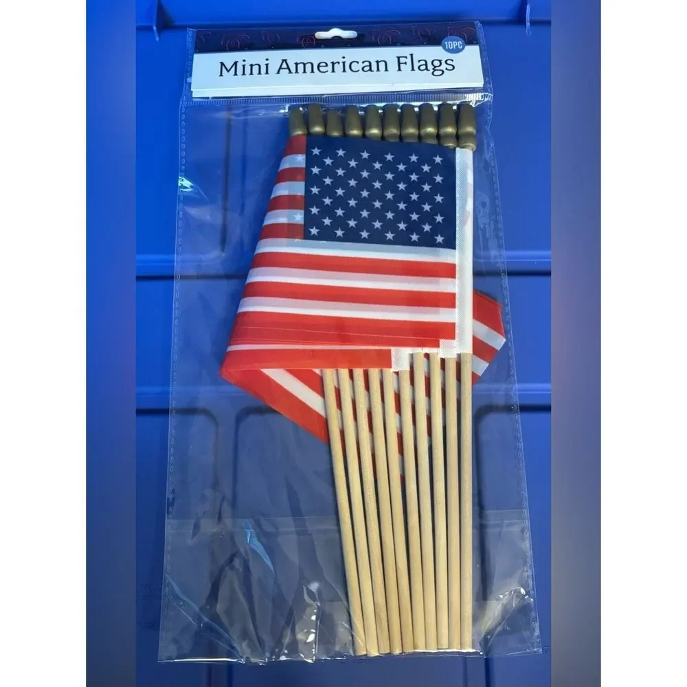 10 New Mini American Flags Pack - Red, White & Blue
