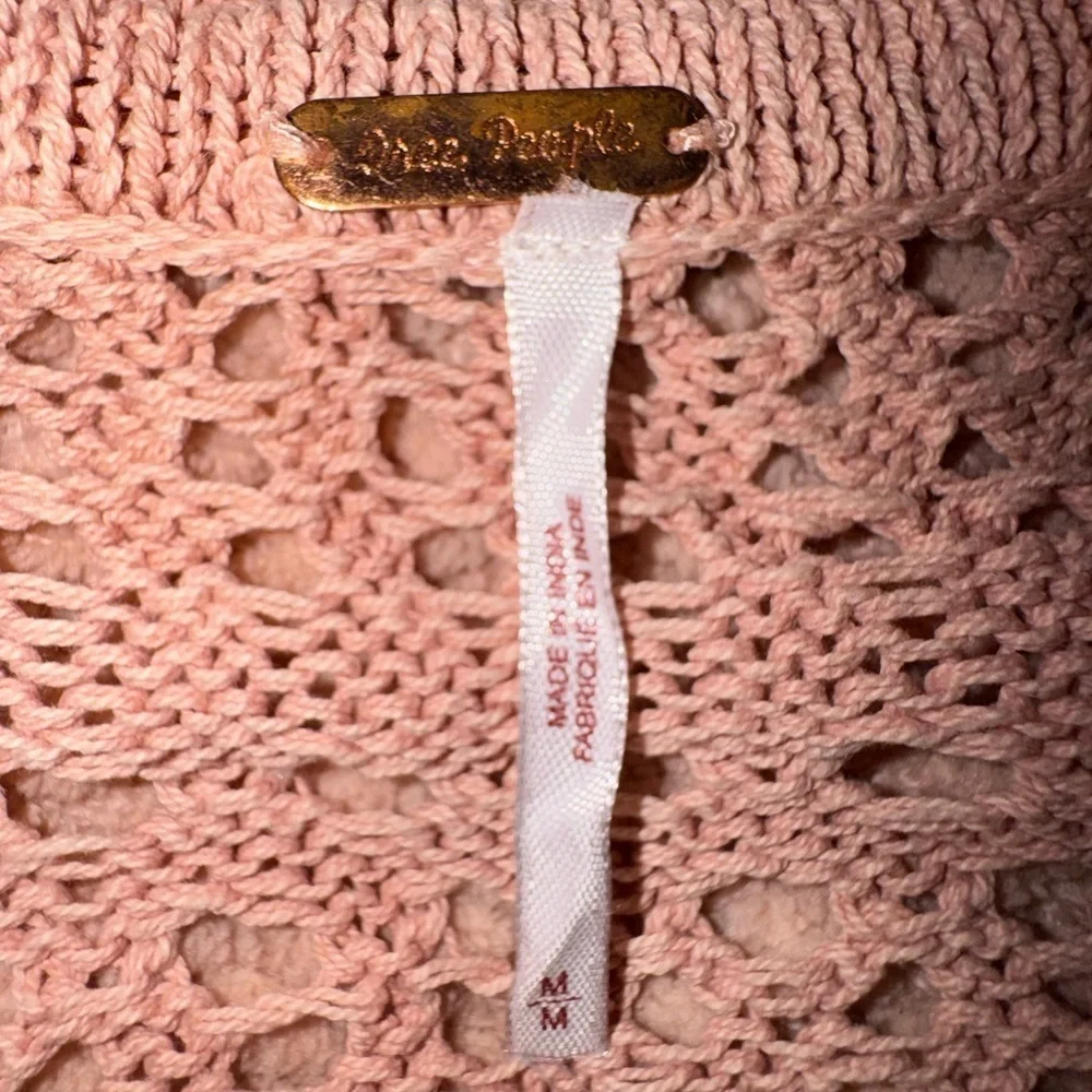 Free People Pointelle Knit Collared Sweater, Mauve Rose, Size M