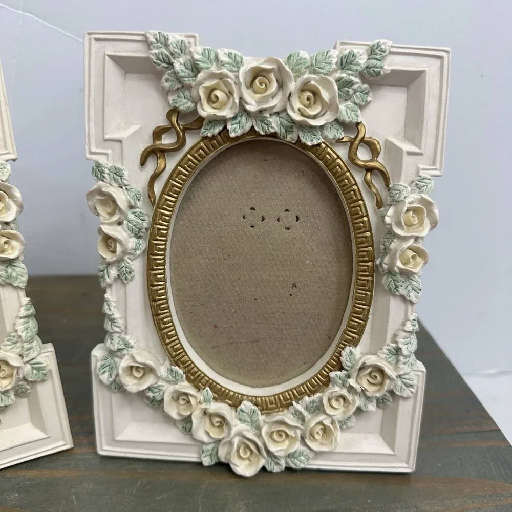 Set 2 Floral Picture Frame Wild Roses cottage Victorian Gold Cream Shabby Chic
