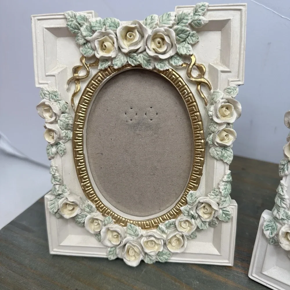 Set 2 Floral Picture Frame Wild Roses cottage Victorian Gold Cream Shabby Chic