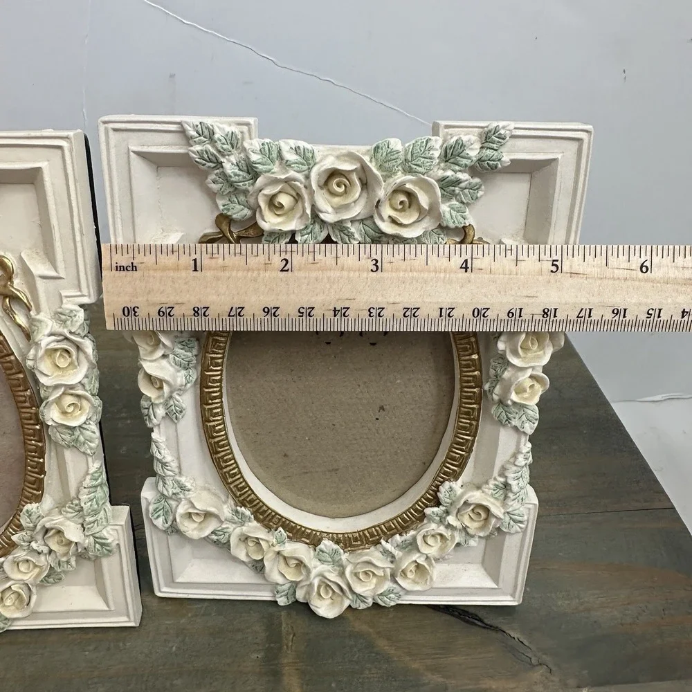 Set 2 Floral Picture Frame Wild Roses cottage Victorian Gold Cream Shabby Chic