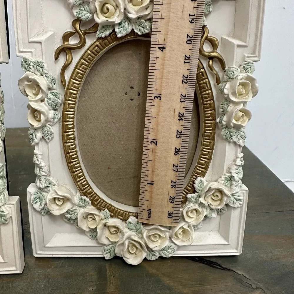 Set 2 Floral Picture Frame Wild Roses cottage Victorian Gold Cream Shabby Chic