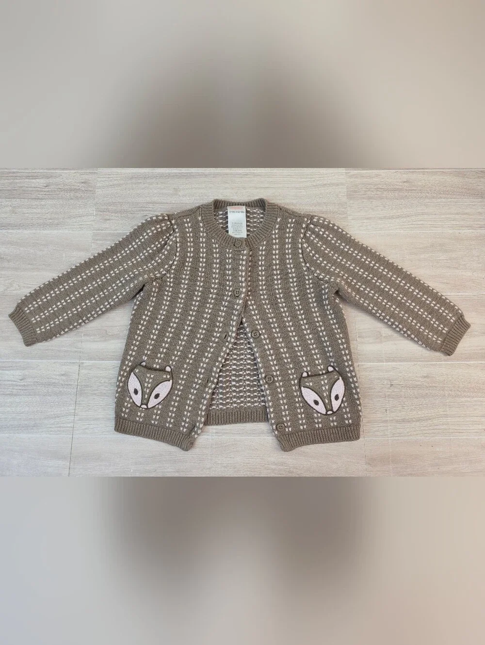 2015 Gymboree Taupe Knit Cardigan with Fox Pocket Appliqués 12-18 Month