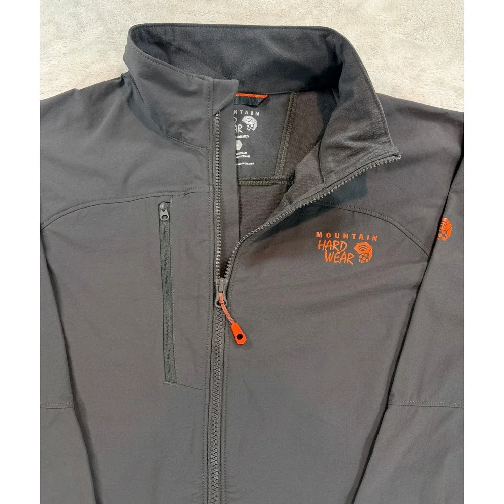Mountain Hardwear Mens Full Zip Softshell Windbreaker Jacket Gray Size Large