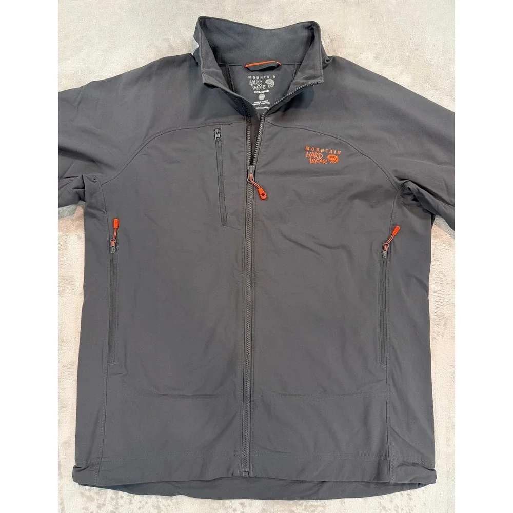 Mountain Hardwear Mens Full Zip Softshell Windbreaker Jacket Gray Size Large