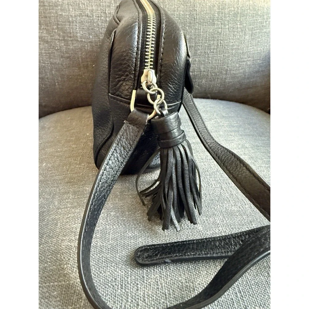 Rebecca Minkoff Black Leather Crossbody Bag Pebbled Small Tassel Zipper Closure