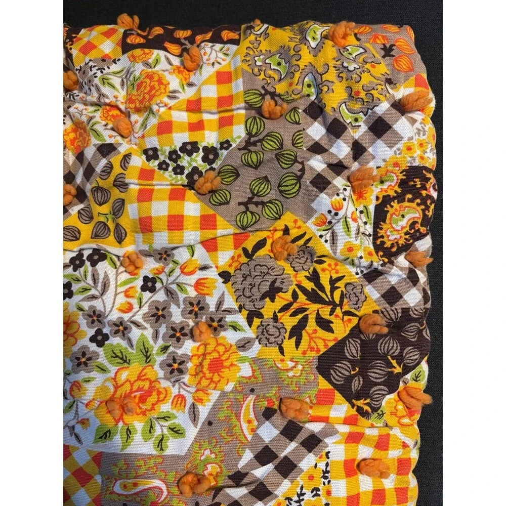 70s groovy mod retro cheater patchwork tie quilt twin floral paisley comforter