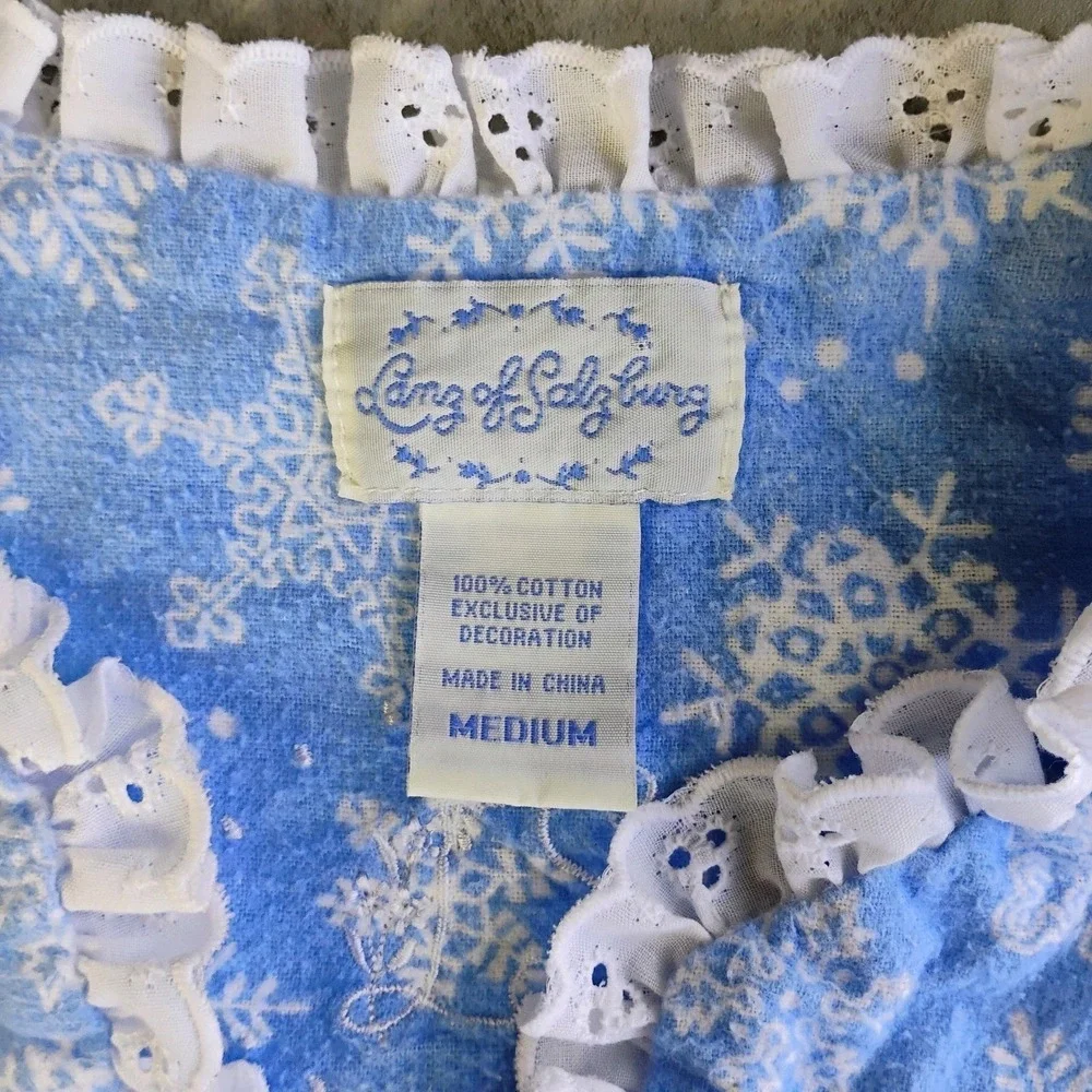 Lanz of Salzburg Nightgown Med Flannel Snowflake Maxi Cotton Cottage Winter