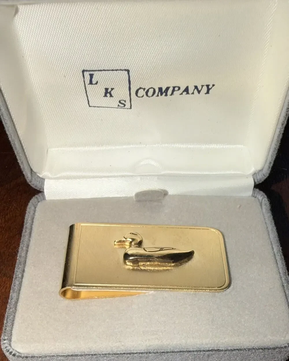 Vintage Gold Tone Duck Mallard Money Clip LKS Company Gift Box Hunting Gift