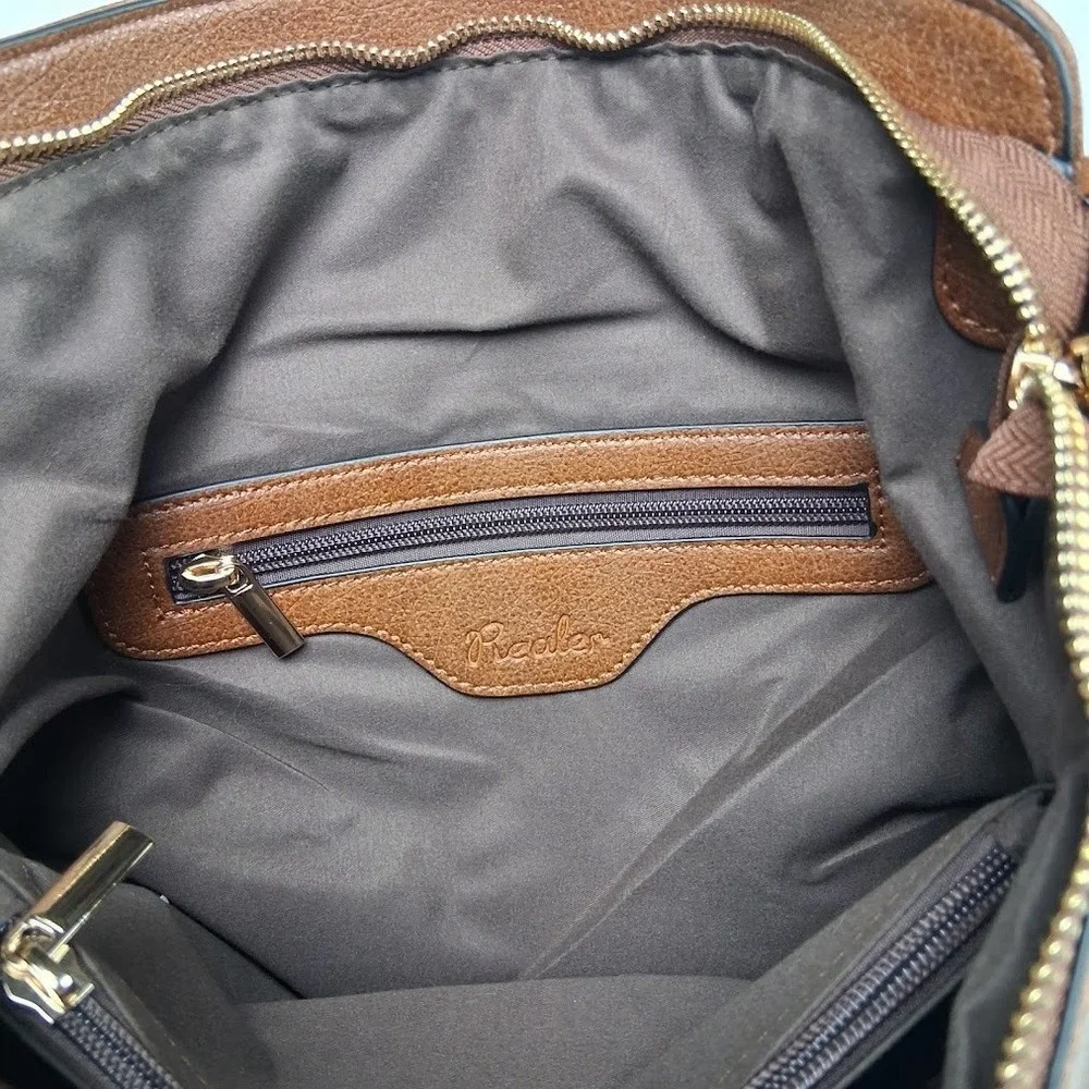 Realer Brown Faux Leather Hobo Shoulder Bag Side Pockets Extra Strap Zip NWT