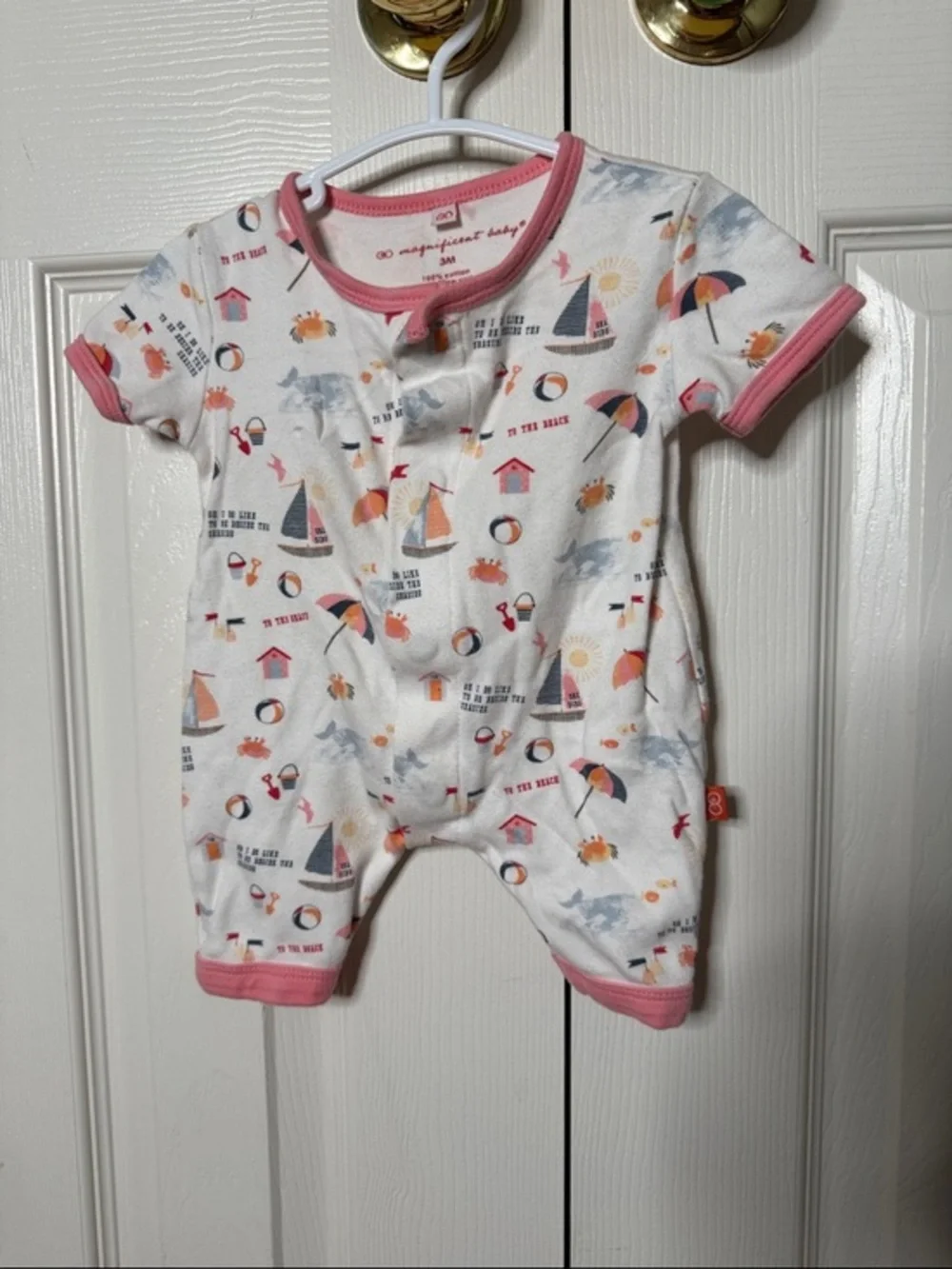 Magnificent Baby Pink-Trim Beach Print One-Piece for Baby