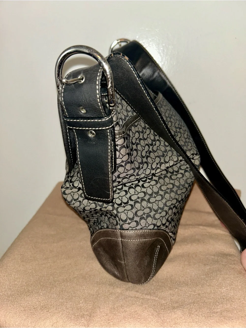 COACH Vintage Soho Signature Monogram Canvas and Leather Bag, black and gray