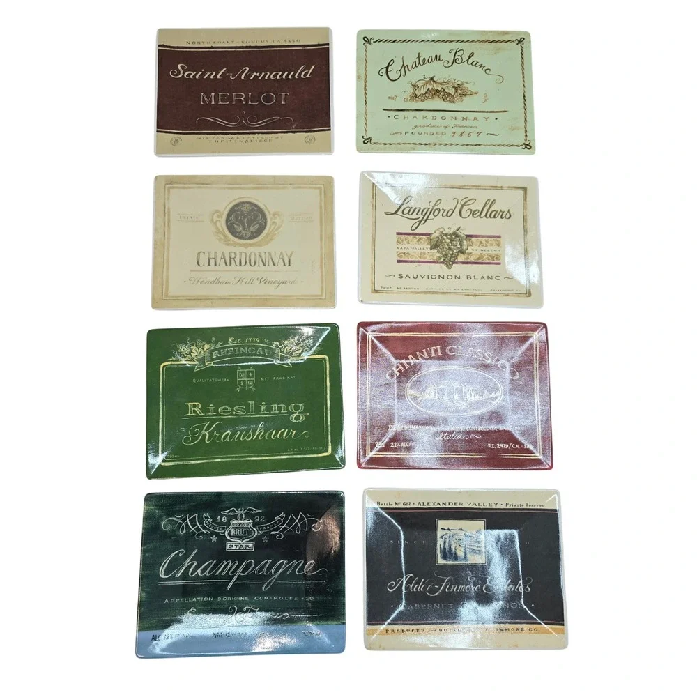 Cape Craftsmen Ceramic Wine Label Coasters Set/8 Angela Staehling Vintage Look