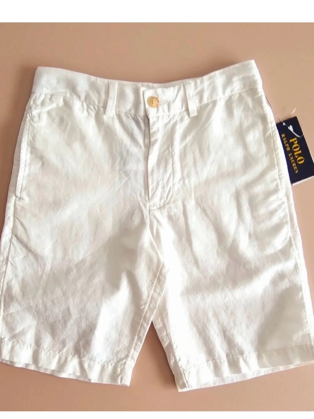 Ralph Lauren Boy’s White Flat-Front Linen Shorts