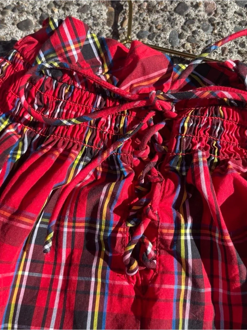 J.Crew Re-Imagined Red Plaid Peasant Blouse Puff Sleeve Cottagecore Top