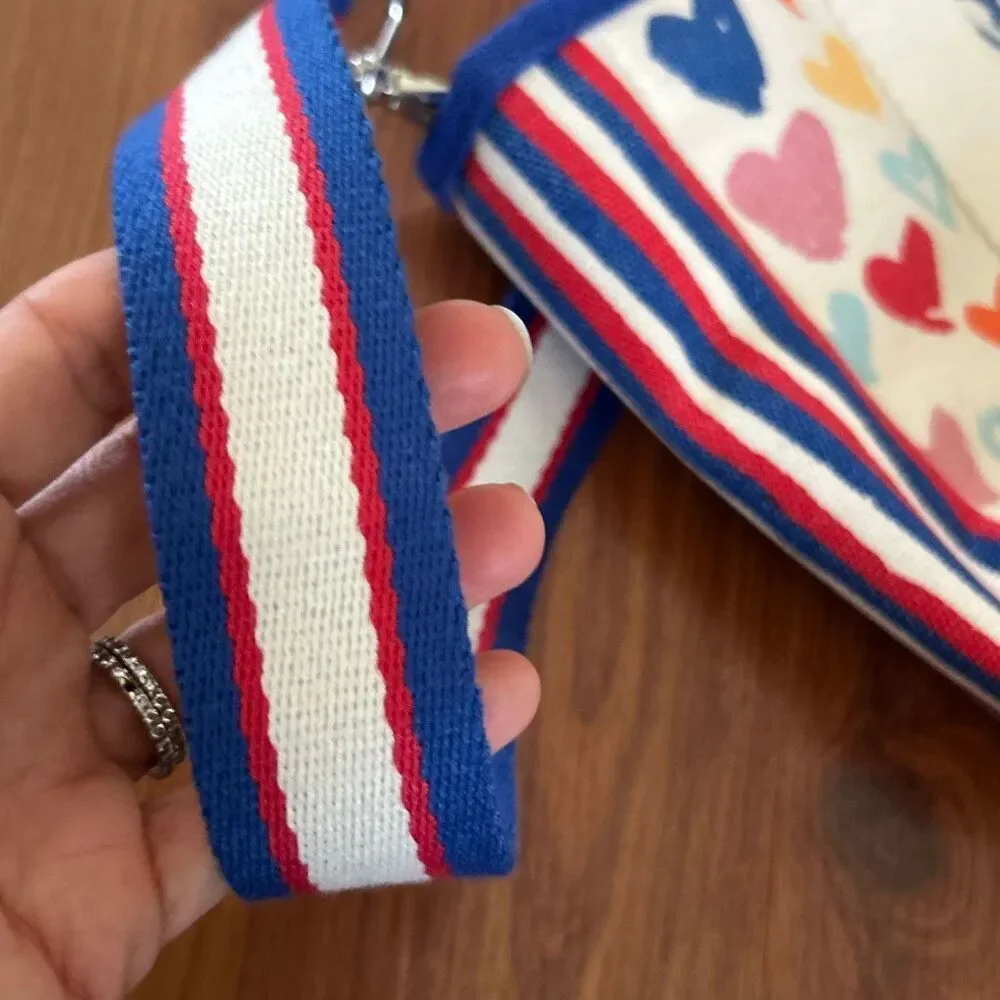 Brighton LOVE heart red white and blue patriotic Canvas medium tote with webbing