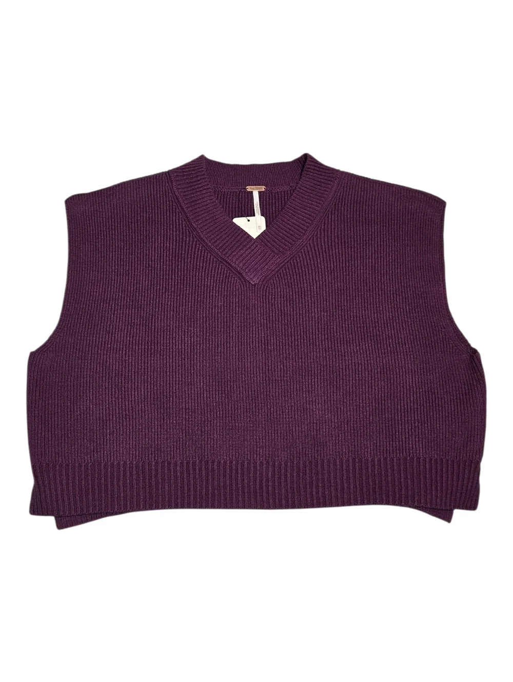 Free People Easy Street Sweater Vest Cropped Ribbed Purple Slouchy XS NWT