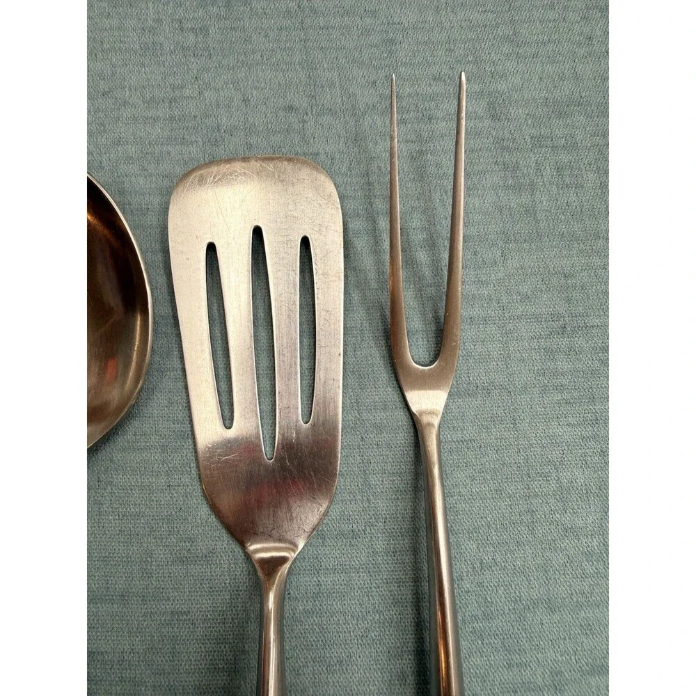 Vintage Ekco Eterna Serving Set Spoons Slotted & Solid, Turner & Fork MCM Japan
