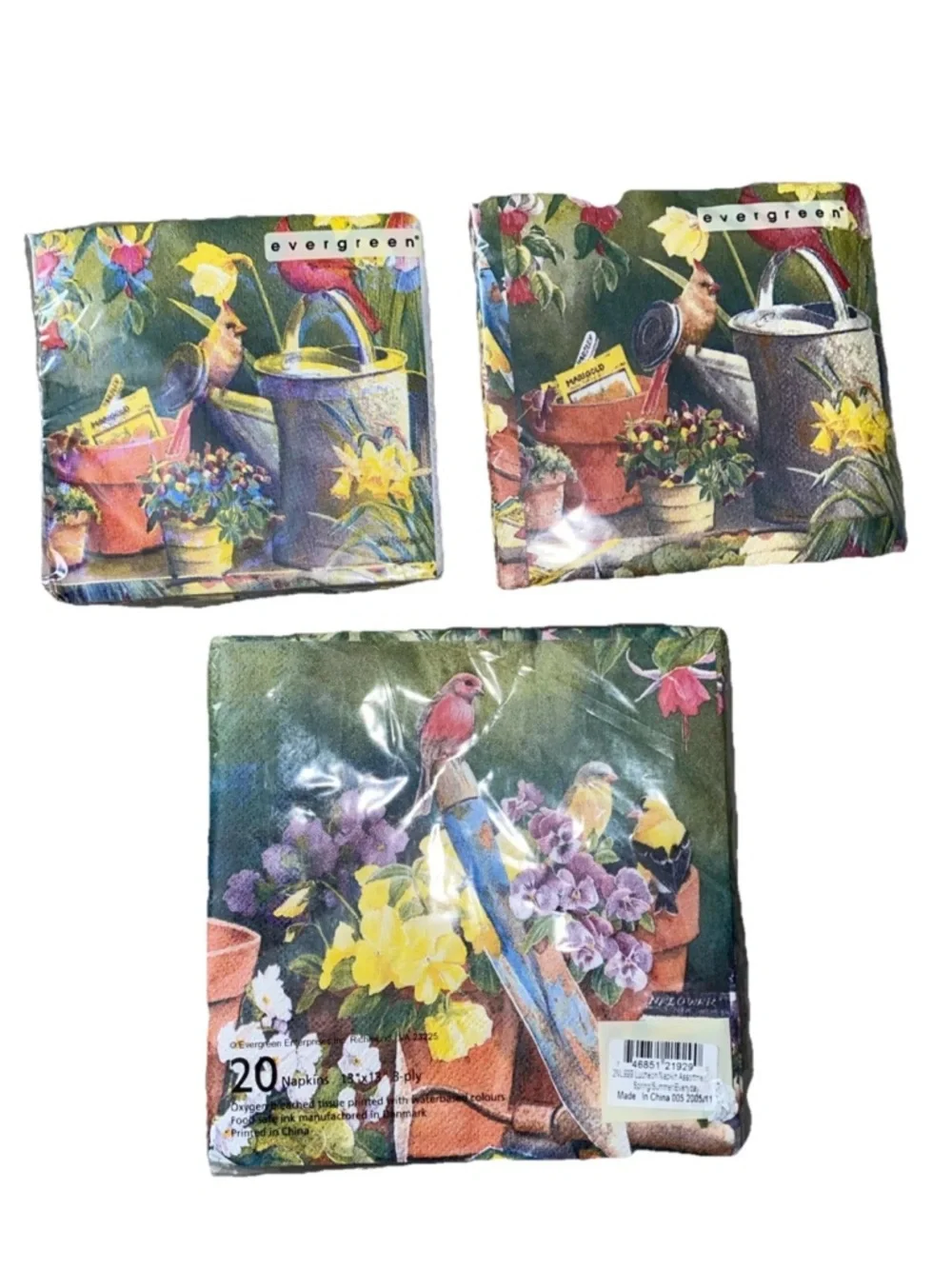 VTG Evergreen‎ Gardening Birds Cocktail & Luncheon Napkins Set New Deadstock