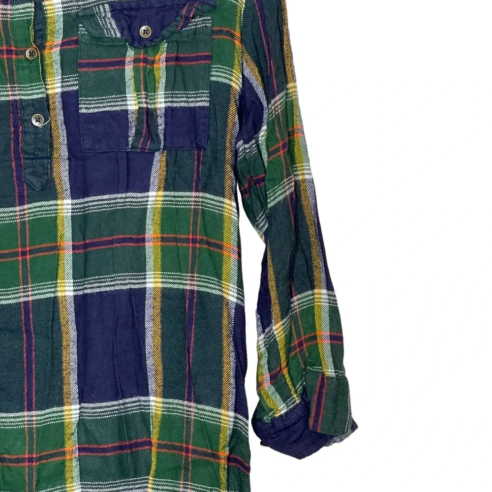 Old Navy Girls L(10)‎ Plus Green Blue Roll Tab Sleeve Plaid Flannel Shirt Dress