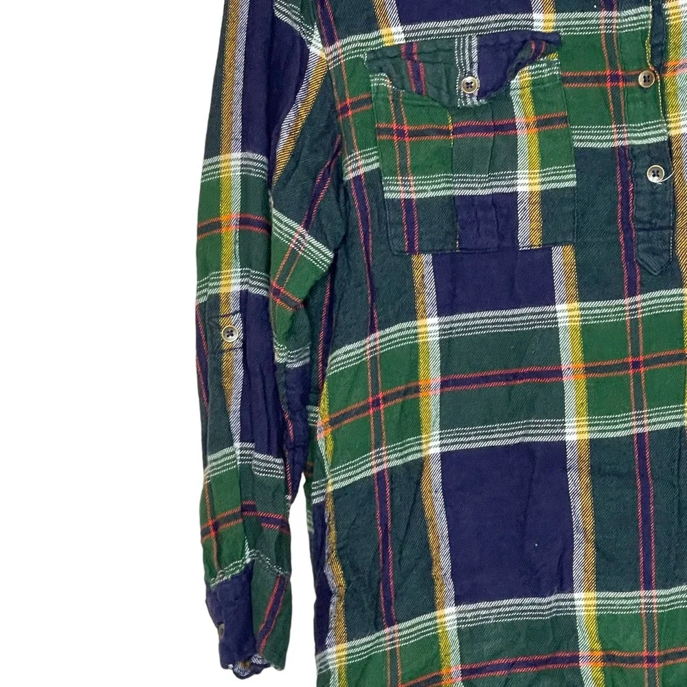 Old Navy Girls L(10)‎ Plus Green Blue Roll Tab Sleeve Plaid Flannel Shirt Dress