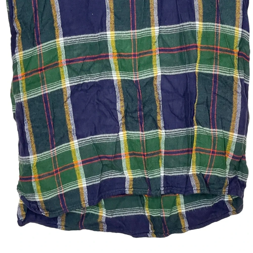 Old Navy Girls L(10)‎ Plus Green Blue Roll Tab Sleeve Plaid Flannel Shirt Dress