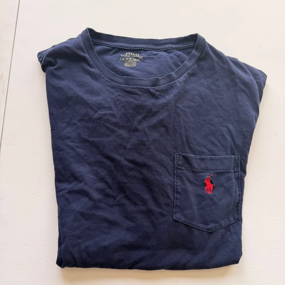 Polo Ralph Lauren Mens Pocket‎ T-Shirt XL Navy Blue Classic Fit Red Pony Logo