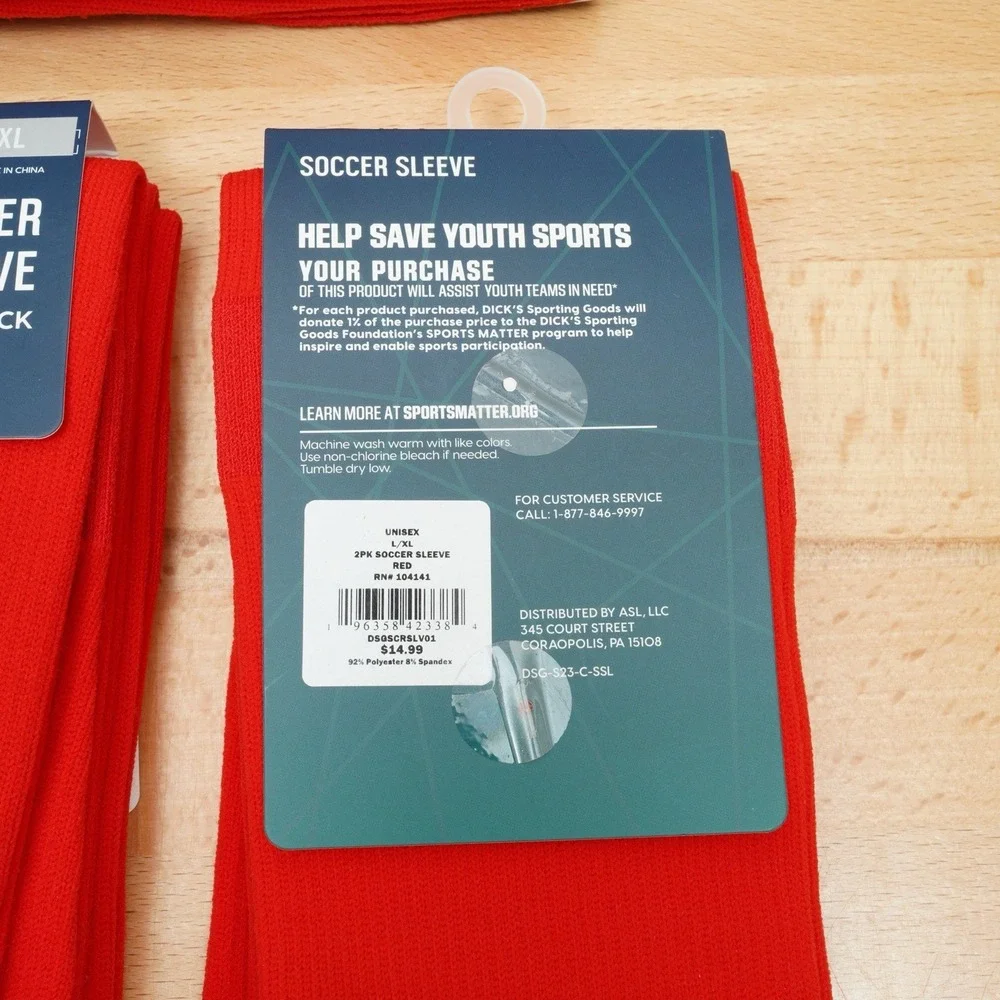 DSG Soccer Sleeve L/XL Red 4 Pack 8 Sleeves Total Performance Sports Unisex