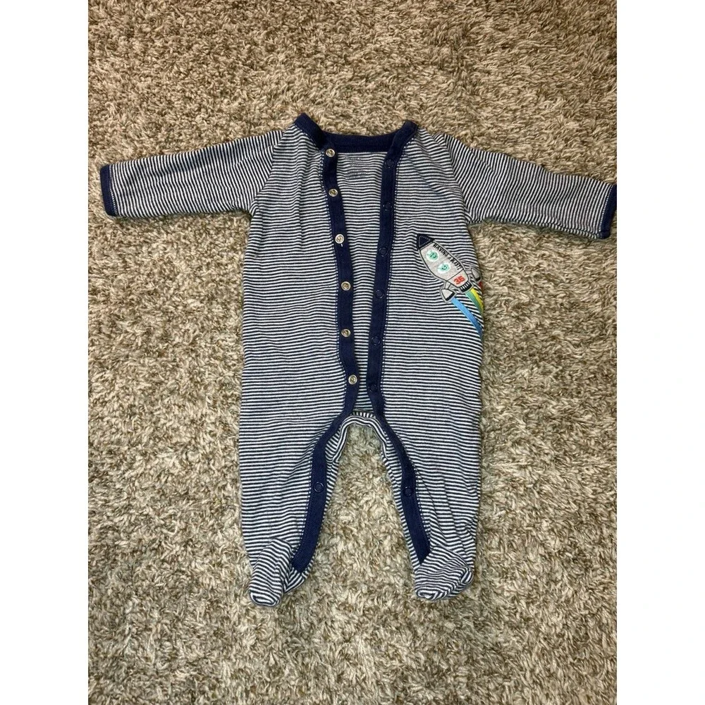 Carter's Baby Boy 3M Footed Sleeper Pajamas Navy White Stripes Rocket Ship