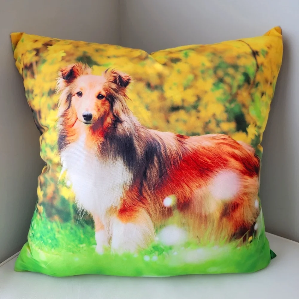 Final Deal🏷 Dog Design Dog Print Pillow cover with Yellow and Green Background