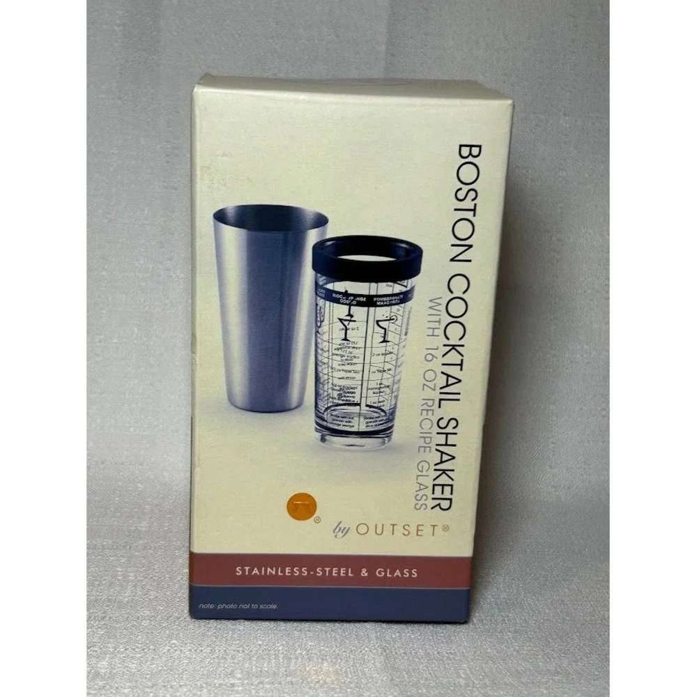 Outset Boston Cocktail Shaker Stainless Steel &‎ Glass 16 oz Recipe New