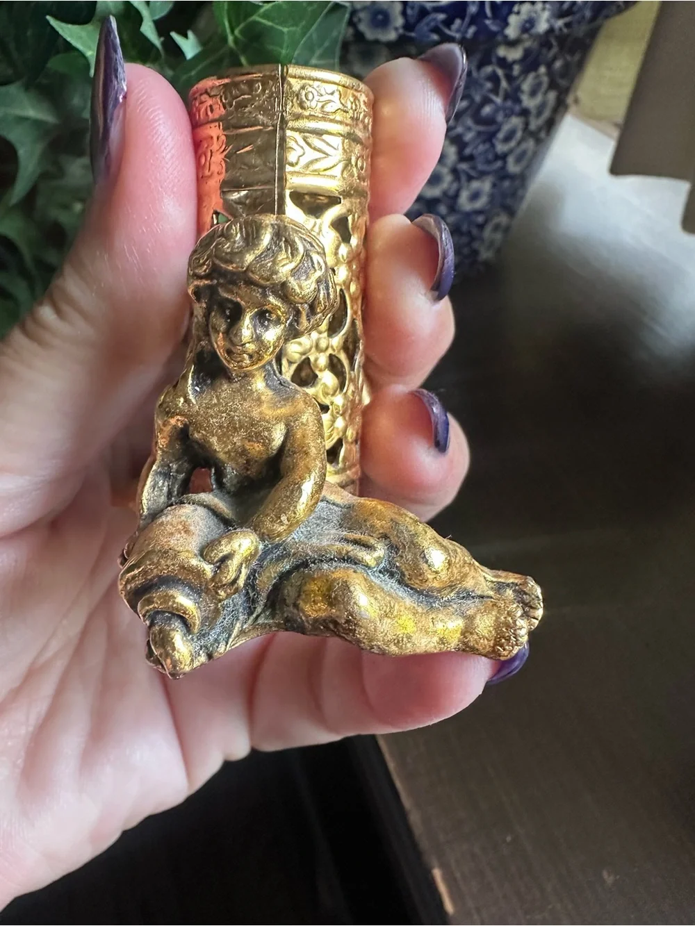 Vintage Gold Cherub Lipstick Holder