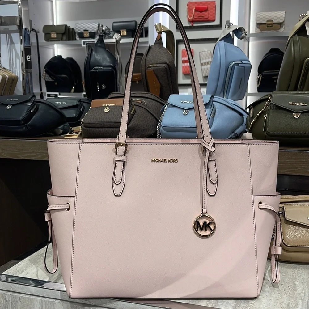Michael Kors Gilly Large Drawstring Travel Leather Top Zip Tote  Powder Blash