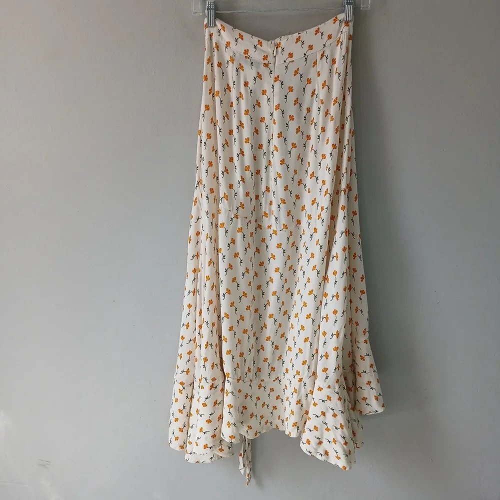 Anthropologie Faithfull The Brand Size 8 Floral Asymmetrical Floral Skirt Ruffle
