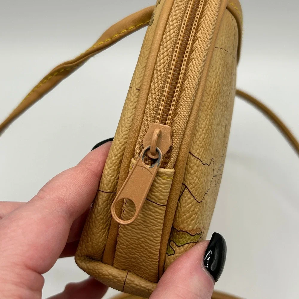 Allan Edward Vintage World Map Crossbody Bag Wristlet Set Tan Travel Neutral