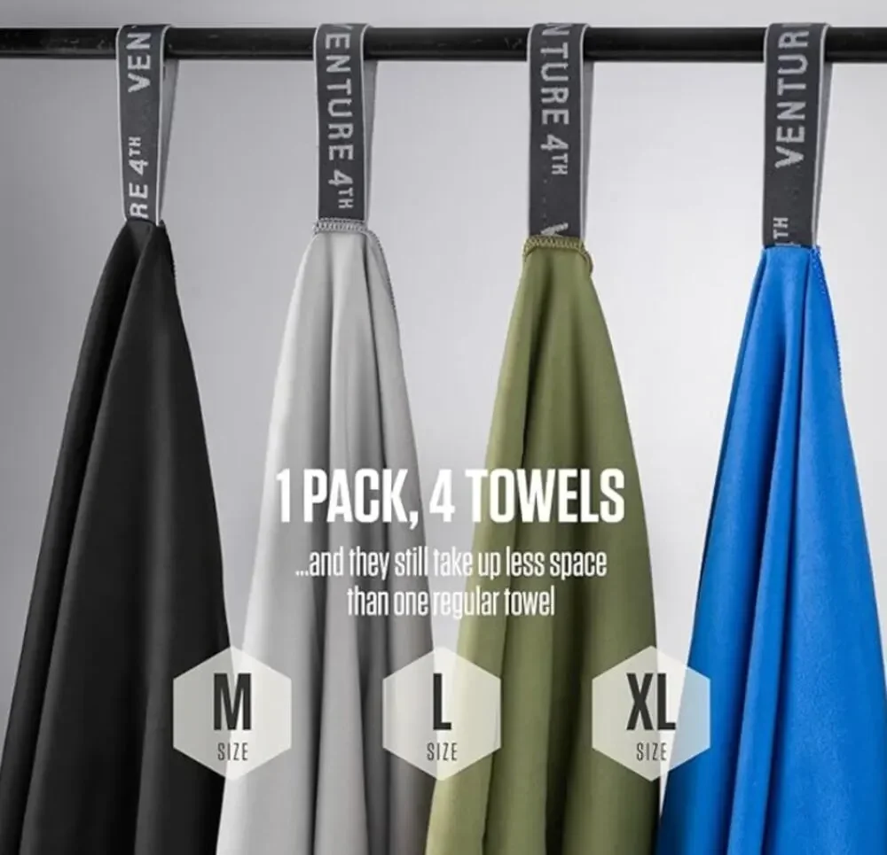 4pc Lightweight Quick Dry Towels. Microfiber Travel Towels, Easy to Pack- Medium