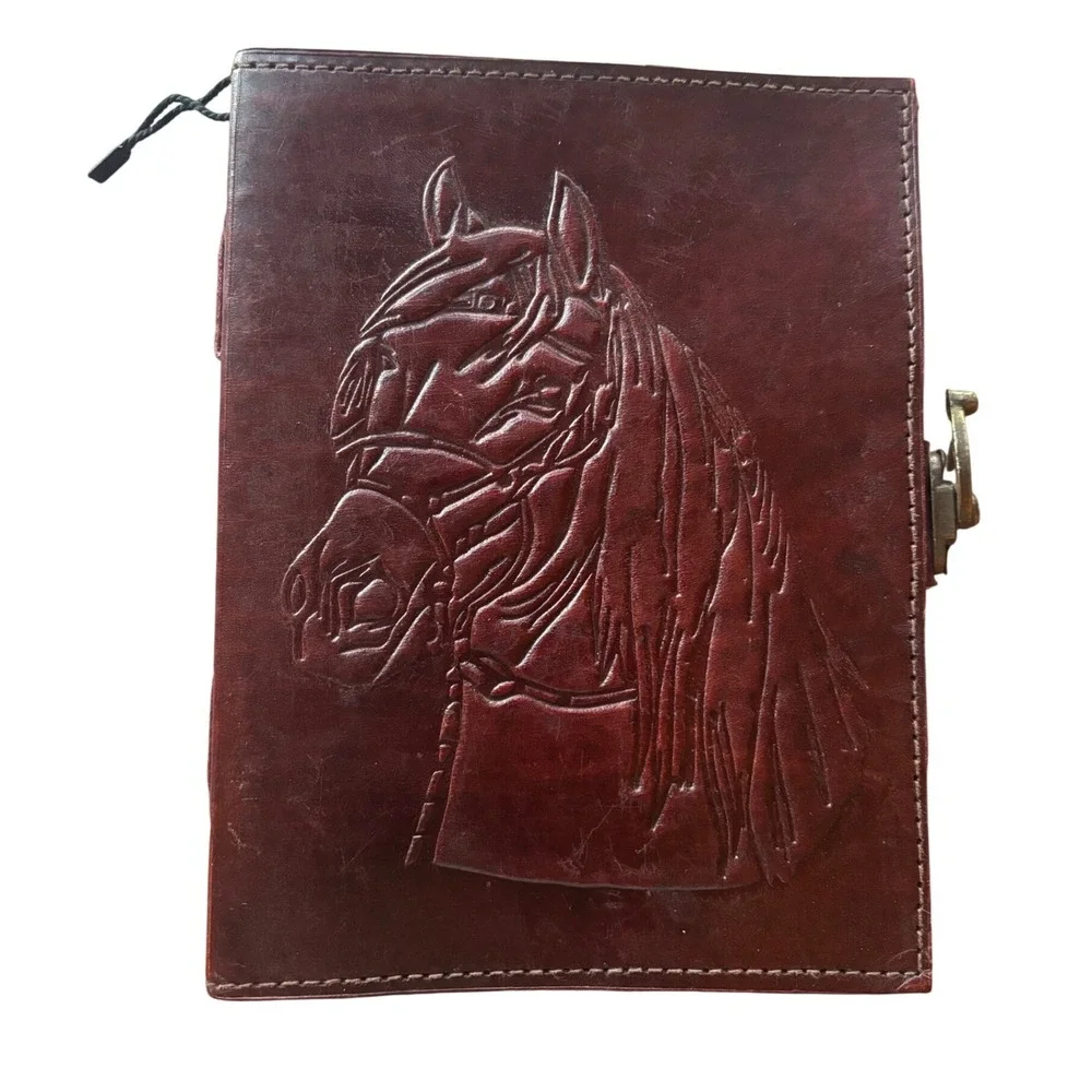 Embossed Horse Leather Journal Diary‎ Sketchbook with Brass Clasp Western Rodeo